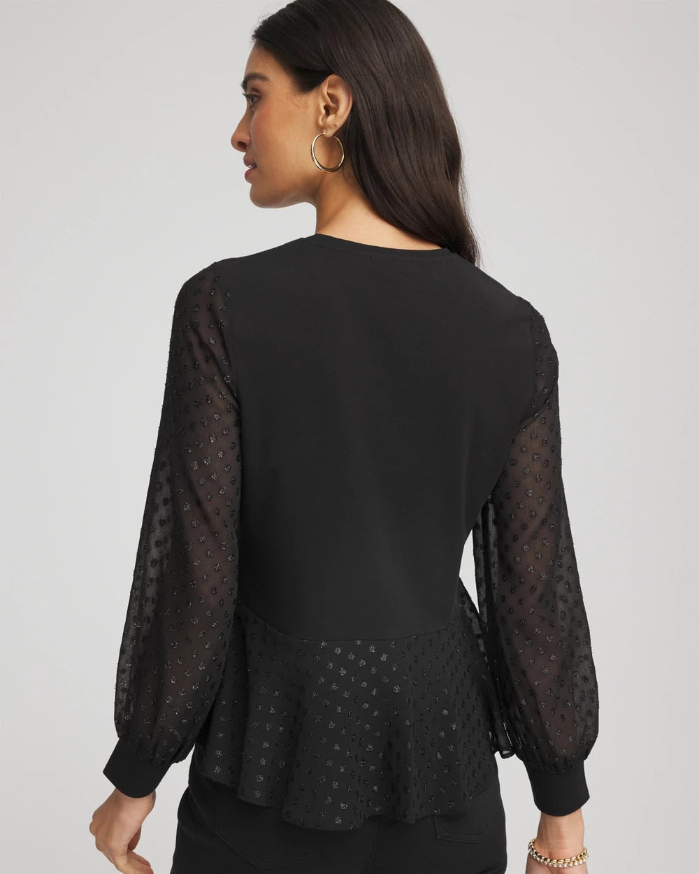Chico's Clip-Dot Peplum Top BLACK