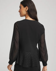 Chico's Clip-Dot Peplum Top BLACK