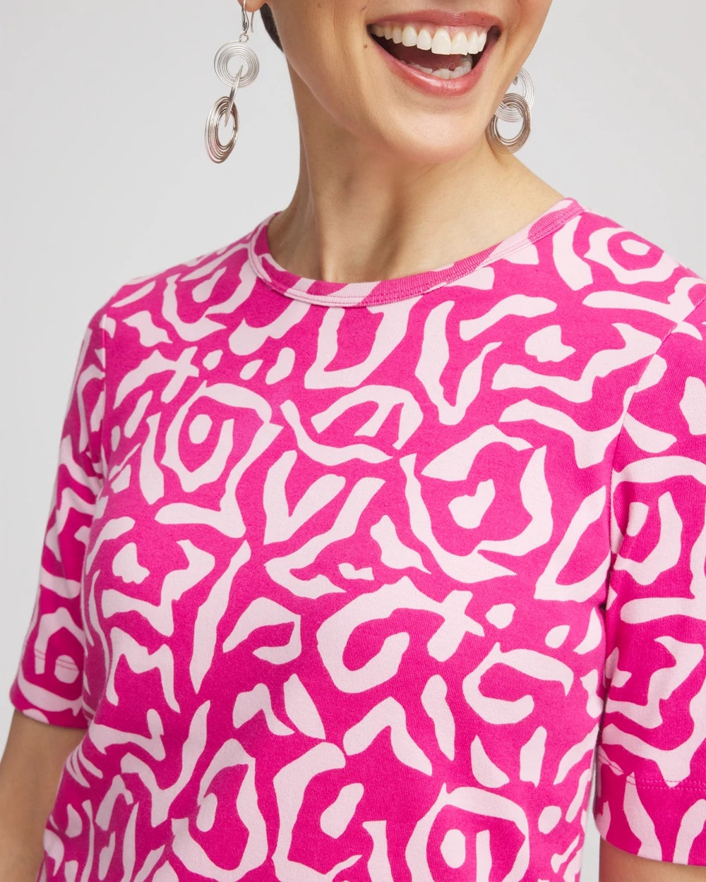 Chico's Animal Print Crewneck Pima Tee CRUSHED BERRIES