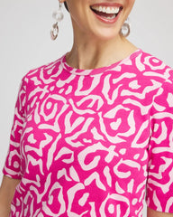Chico's Animal Print Crewneck Pima Tee CRUSHED BERRIES