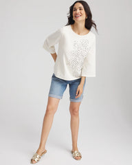 Chico's Soutache Embroidered Wildflower Top ECRU