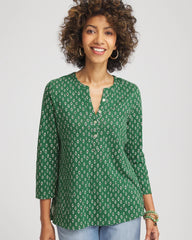 Chico's Geo Cotton Slub Henley Shirt PALM LEAF