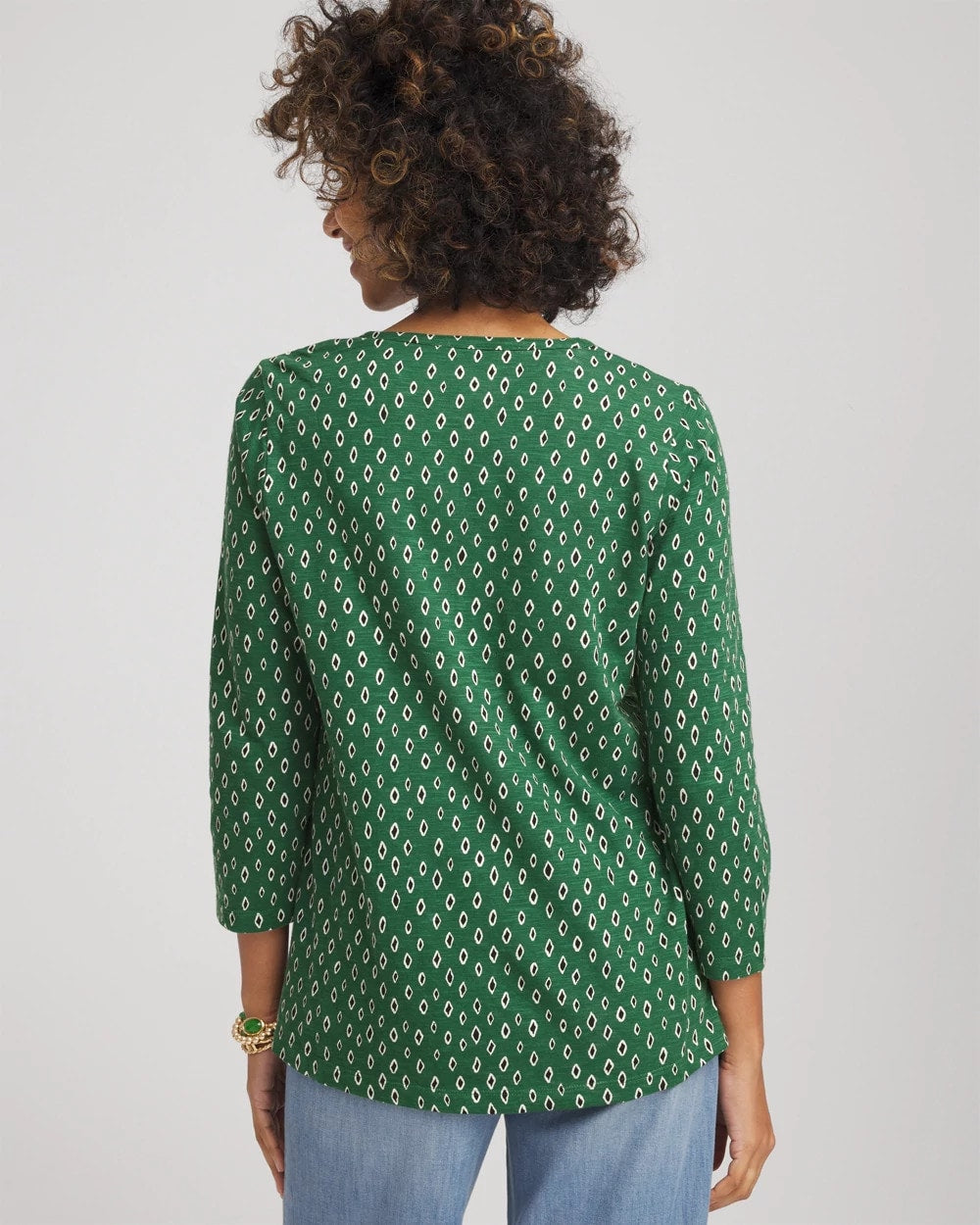 Chico's Geo Cotton Slub Henley Shirt PALM LEAF