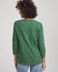 Chico's Geo Cotton Slub Henley Shirt PALM LEAF