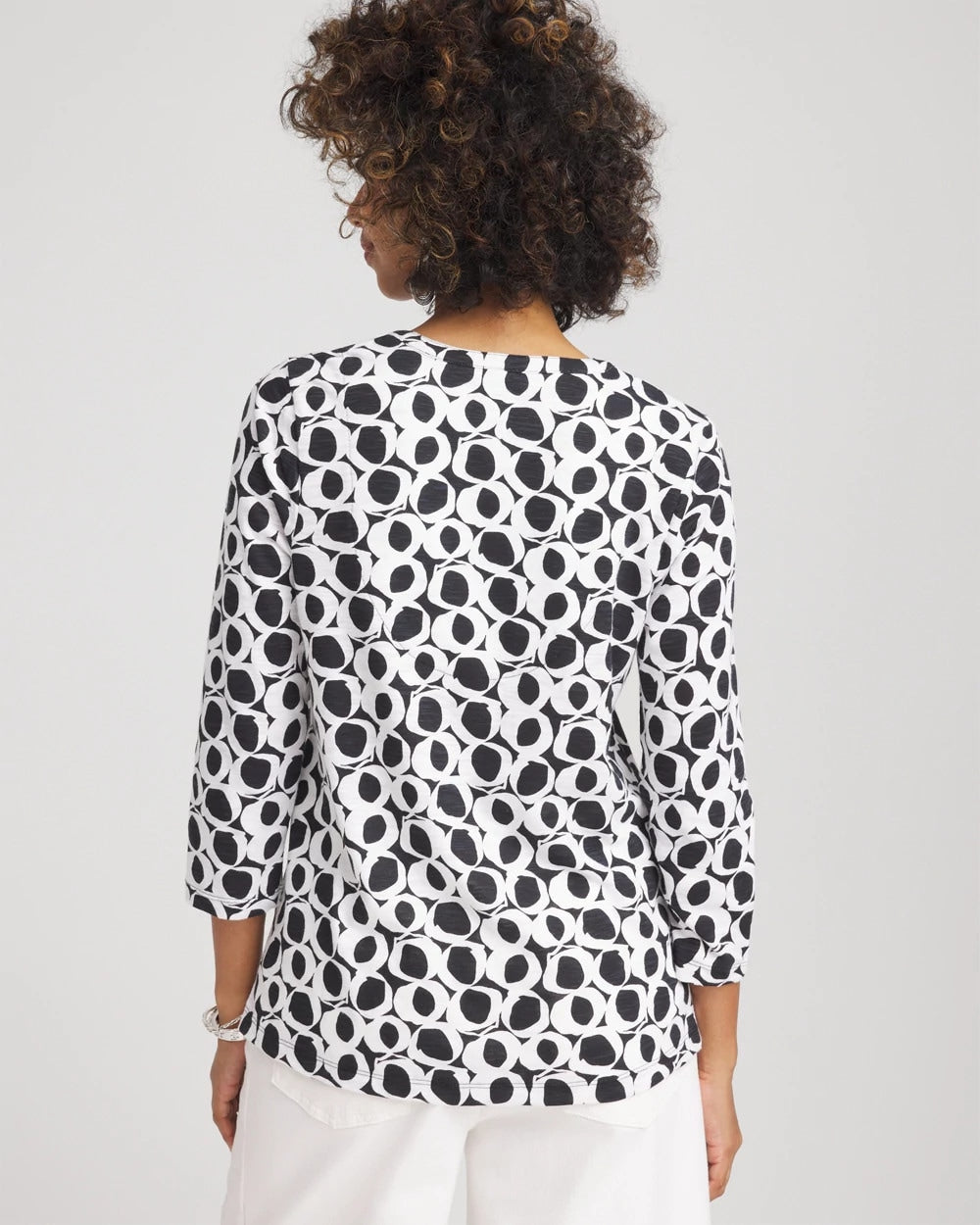 Chico's Printed Cotton Slub Henley Shirt BLACK
