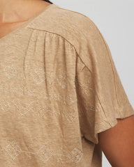 Chico's Geo Embroidered Linen Tee CAFE AROMA