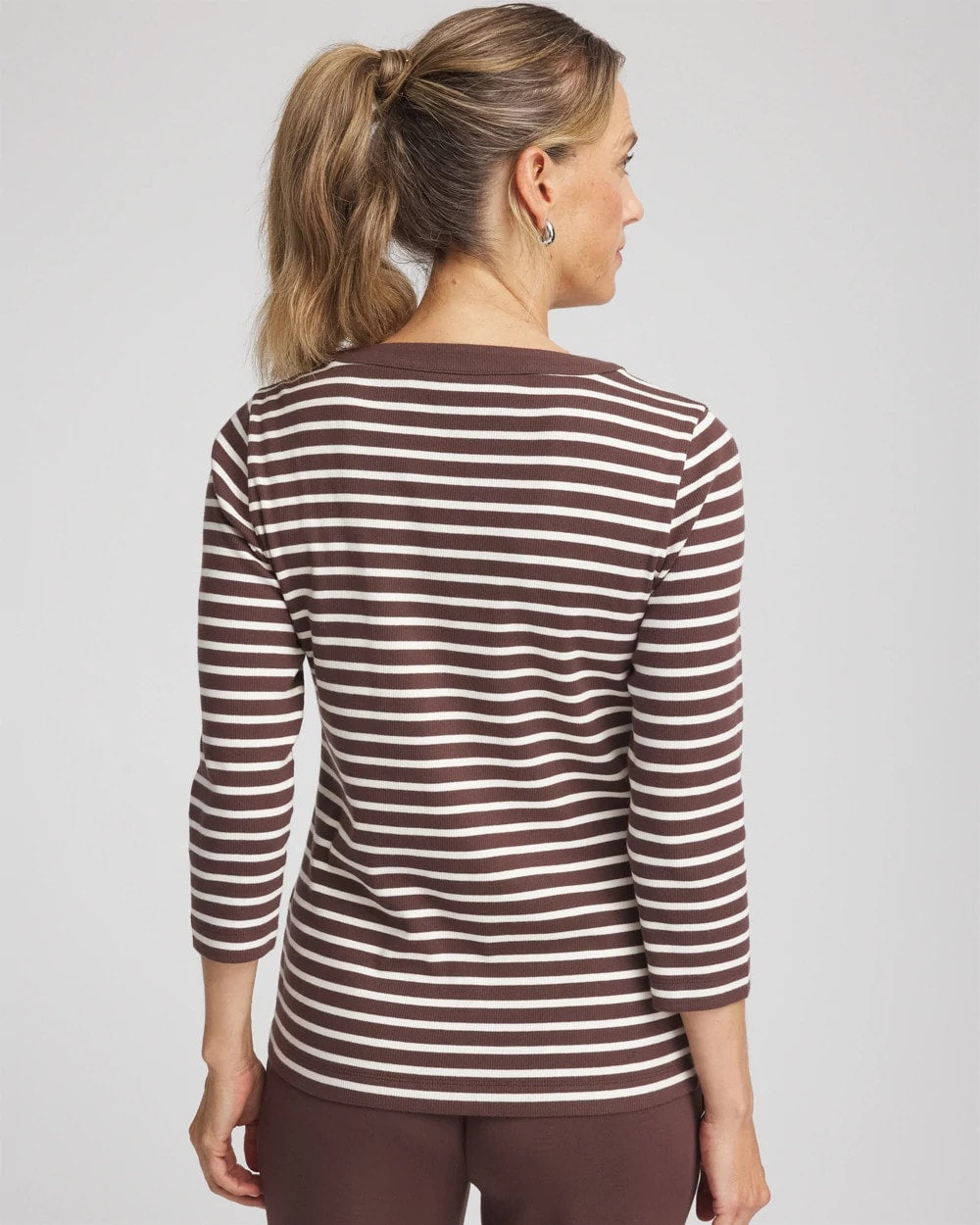 Chico's Zenergy® Ribbed Striped Henley Tee ESPRESSO