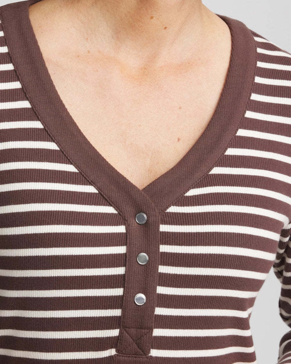 Chico's Zenergy® Ribbed Striped Henley Tee ESPRESSO