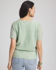 Chico's Jacquard Banded Hem Top MOROCCAN MINT
