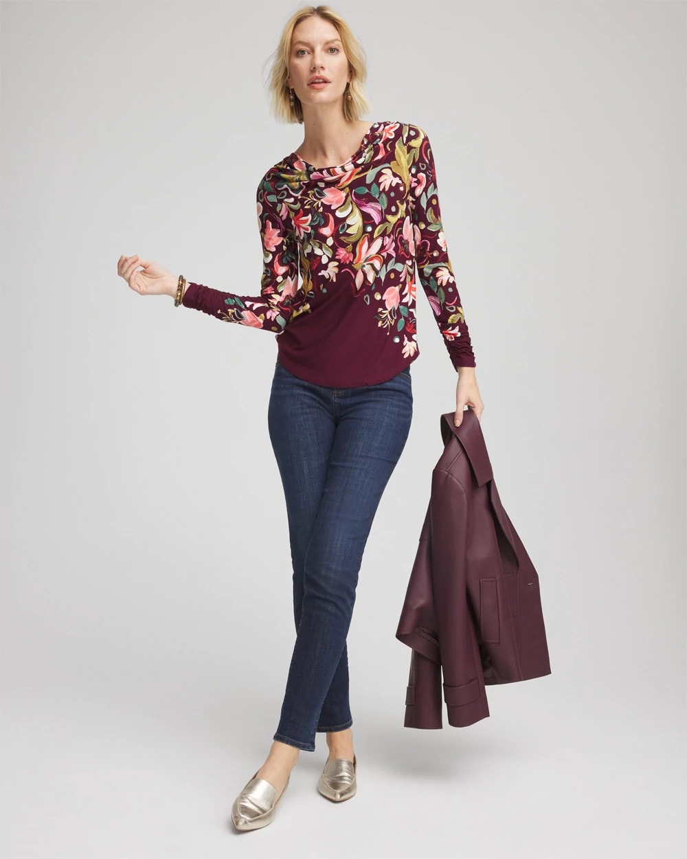 Chico's Touch of Cool™ Paisley Cowl Neck Tee DEEP CHIANTI