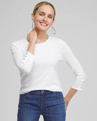 Chico's 3/4 Sleeve Button Tee ALABASTER