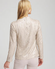 Chico's Sequin Funnel Neck Tee HELIUM