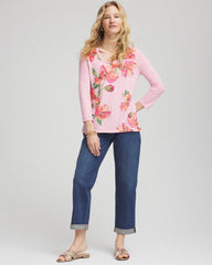 Chico's Floral 3/4 Sleeve Tee ROSE SHADOW