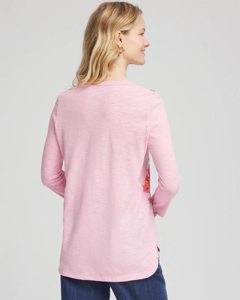 Chico's Floral 3/4 Sleeve Tee ROSE SHADOW