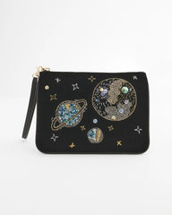Chico's Planets & Stars Velvet Pouch Wristlet BLACK