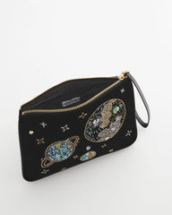 Chico's Planets & Stars Velvet Pouch Wristlet BLACK
