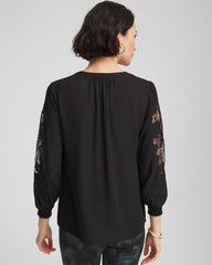 Chico's Crepe Banded Collar Blouse BLACK