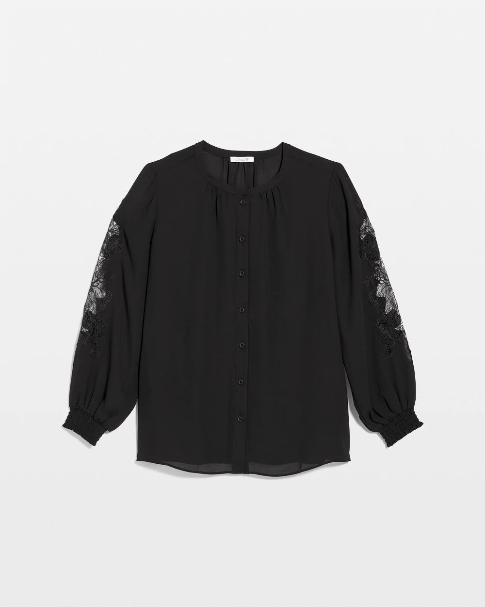 Chico's Crepe Banded Collar Blouse BLACK