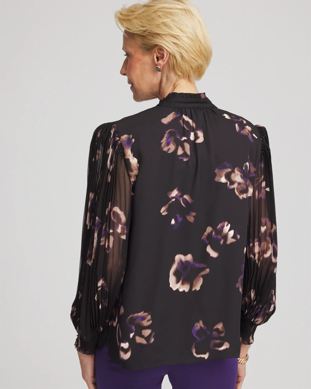 Chico's Fjord Flora Opaque Crepe Blouse BLACK