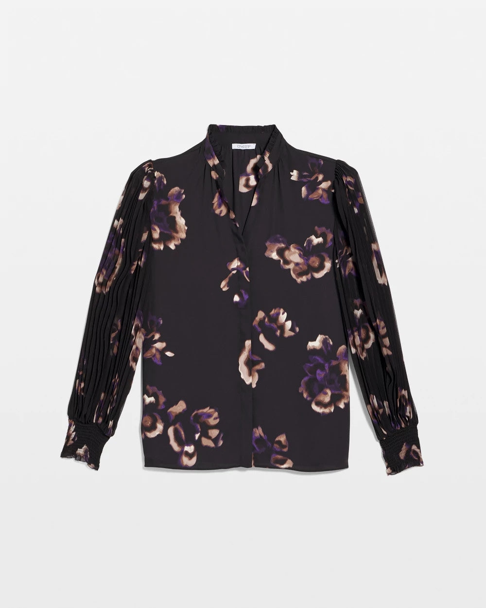 Chico's Fjord Flora Opaque Crepe Blouse BLACK