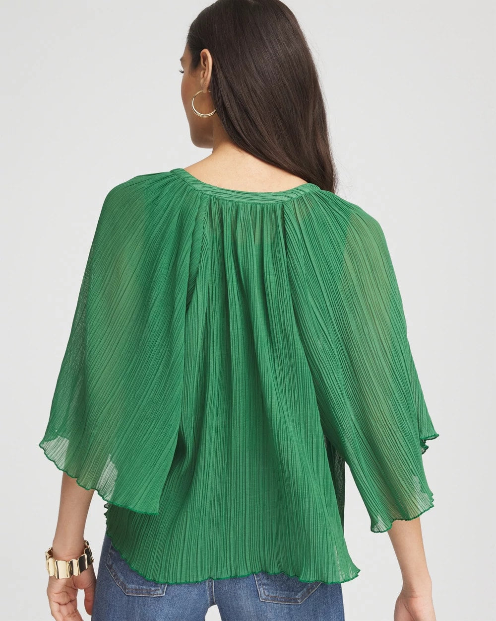 Chico's Textured Pleated Chiffon Blouse JARDIN GREEN