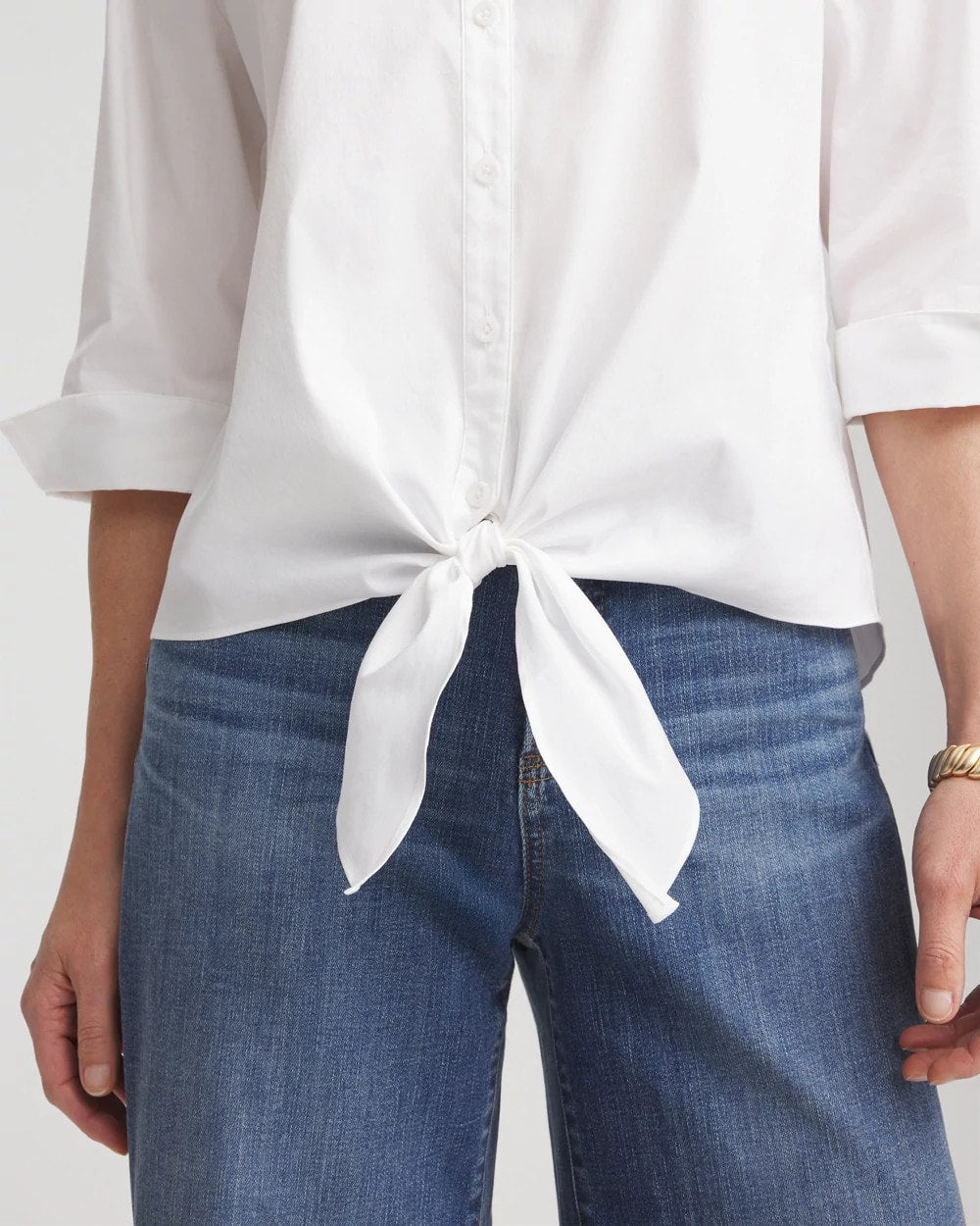 Chico's Poplin Tie-Front Top ALABASTER