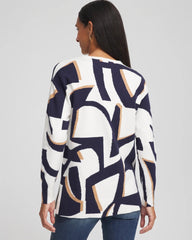 Chico's Geo Intarsia V-Neck Tunic PASSPORT BLUE