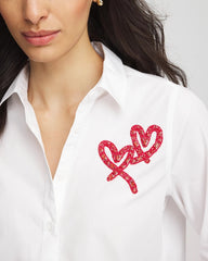 Chico's Crystal Heart Poplin Shirt ALABASTER