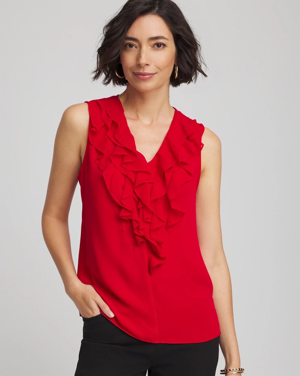 Chico's Satin Ruffle Tank CARMINE RED