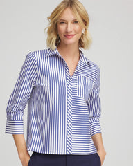 Chico's Stripe Mixing Poplin Shirt HIDDEN SAPPHIRE