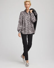 Chico's Faux Silk Snowy Animal Shirt DOVE GRAY