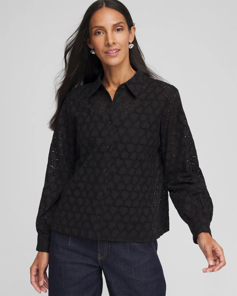 Chico's Heart Eyelet Shirt BLACK