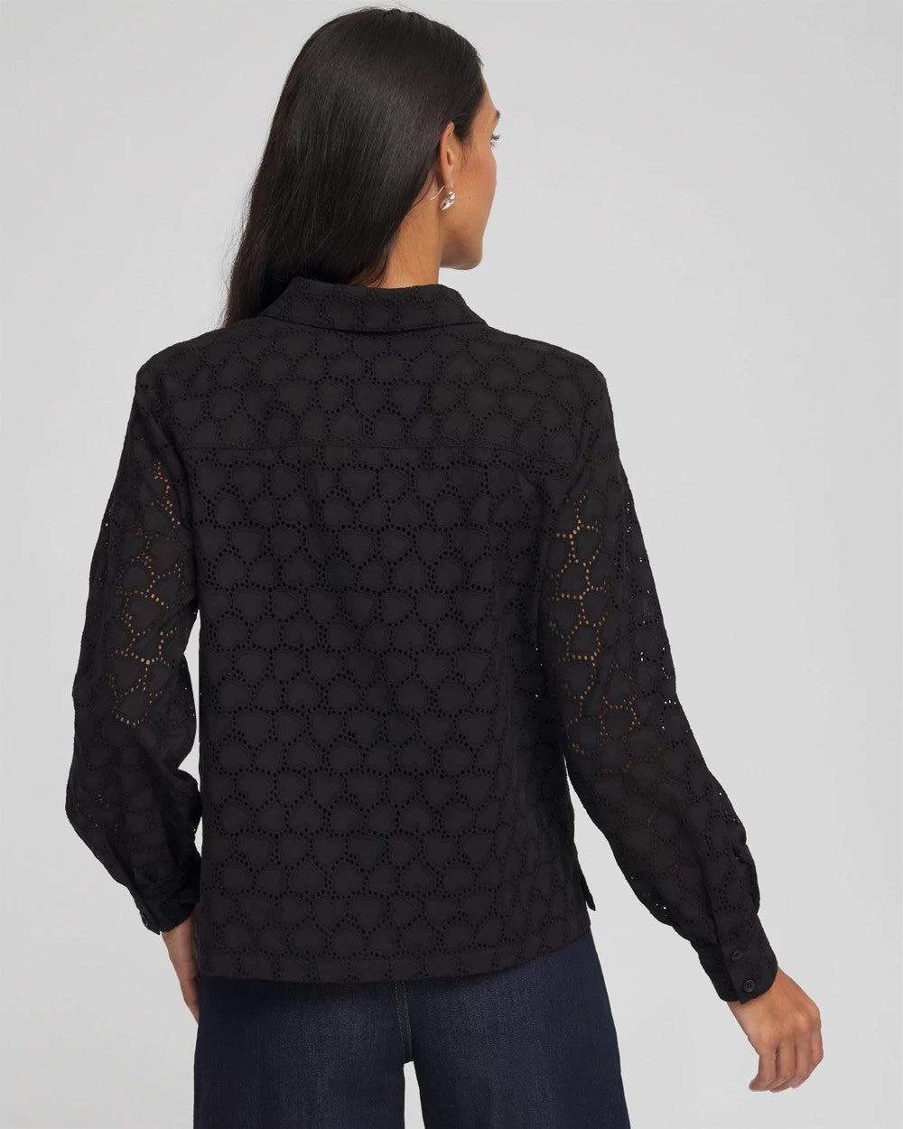 Chico's Heart Eyelet Shirt BLACK