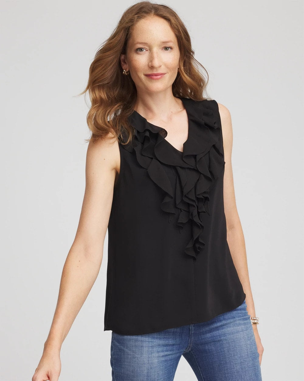 Chico's Satin Ruffle Tank BLACK