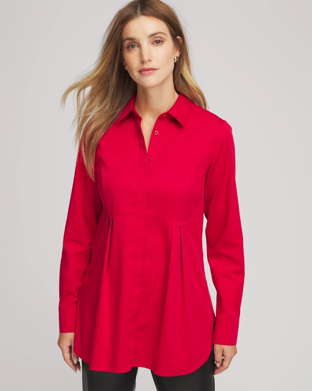 Chico's No Iron™ Peplum Pleated Shirt CARMINE RED