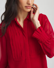 Chico's Pintuck Georgette Tunic CARMINE RED