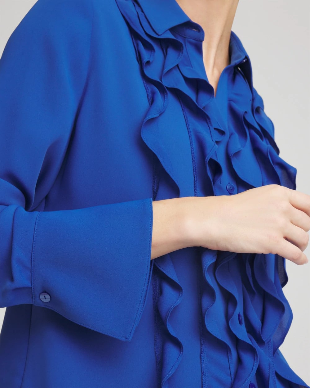 Chico's Ruffle-Trim Chiffon Blouse COBALT STONE