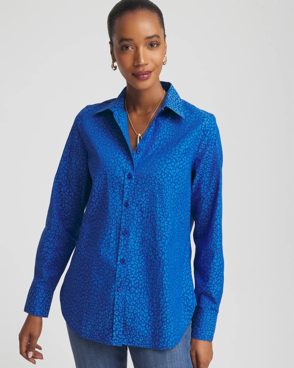 Chico's No Iron™ Jacquard Animal Motif Shirt COBALT STONE
