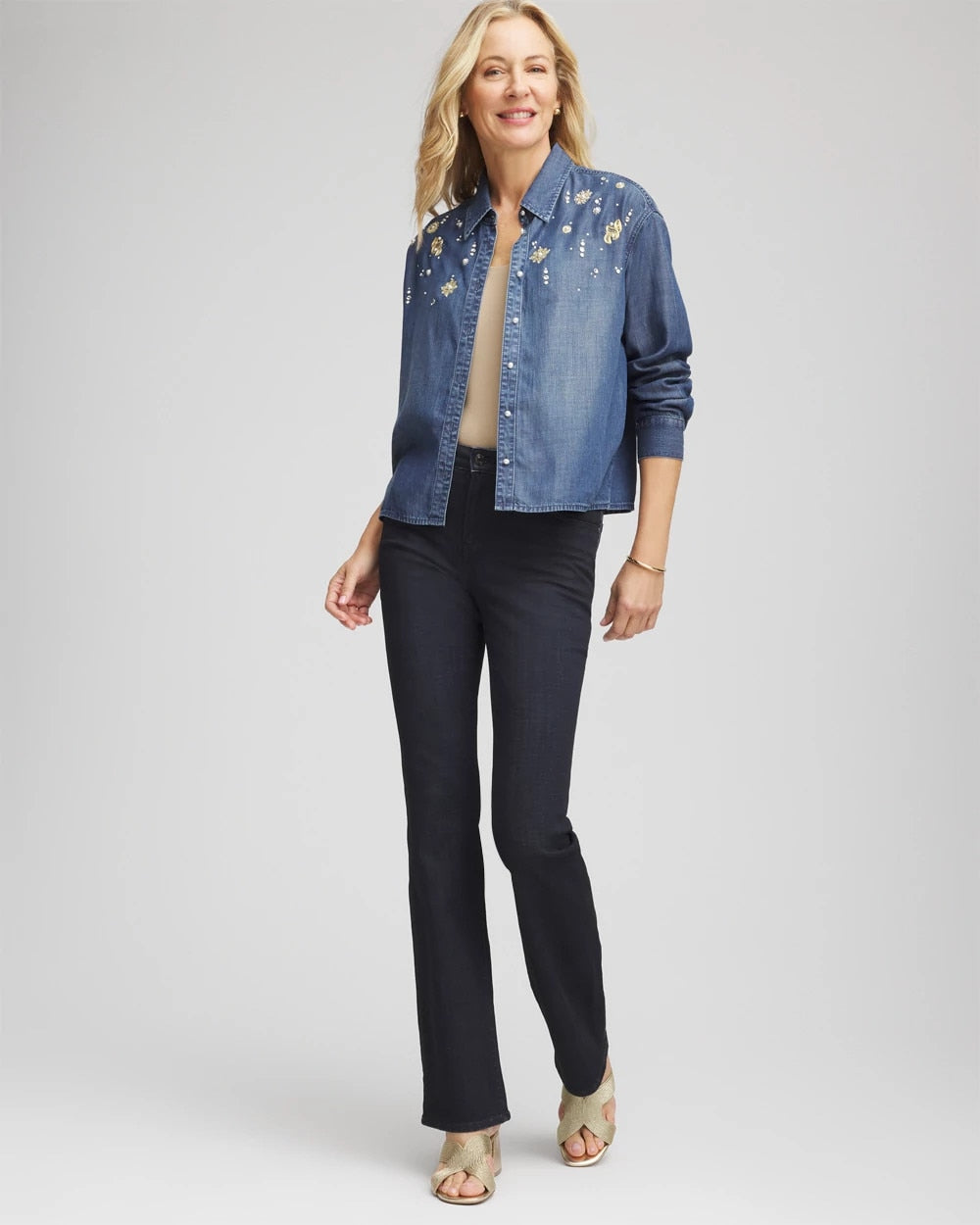 Chico's Embellished Tencel Collar Shirt KIRUNA INDIGO
