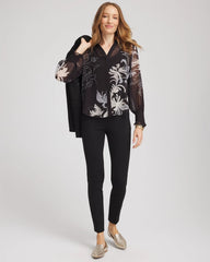 Chico's Georgette Flow Print Blouse BLACK