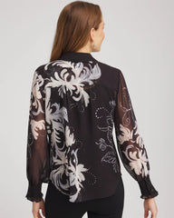 Chico's Georgette Flow Print Blouse BLACK