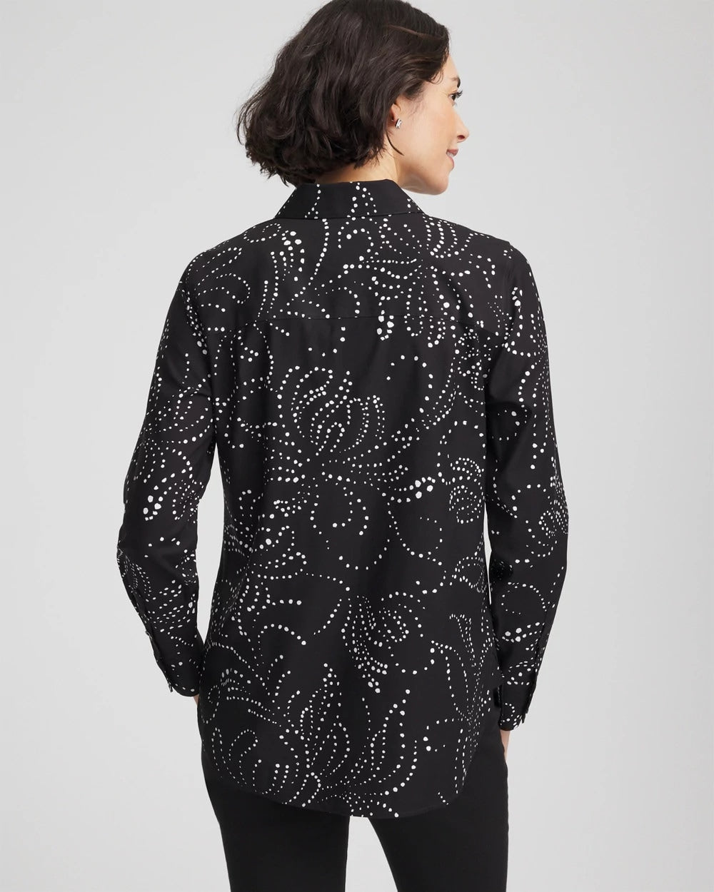 Chico's No Iron™ Findot Print Sateen Shirt BLACK