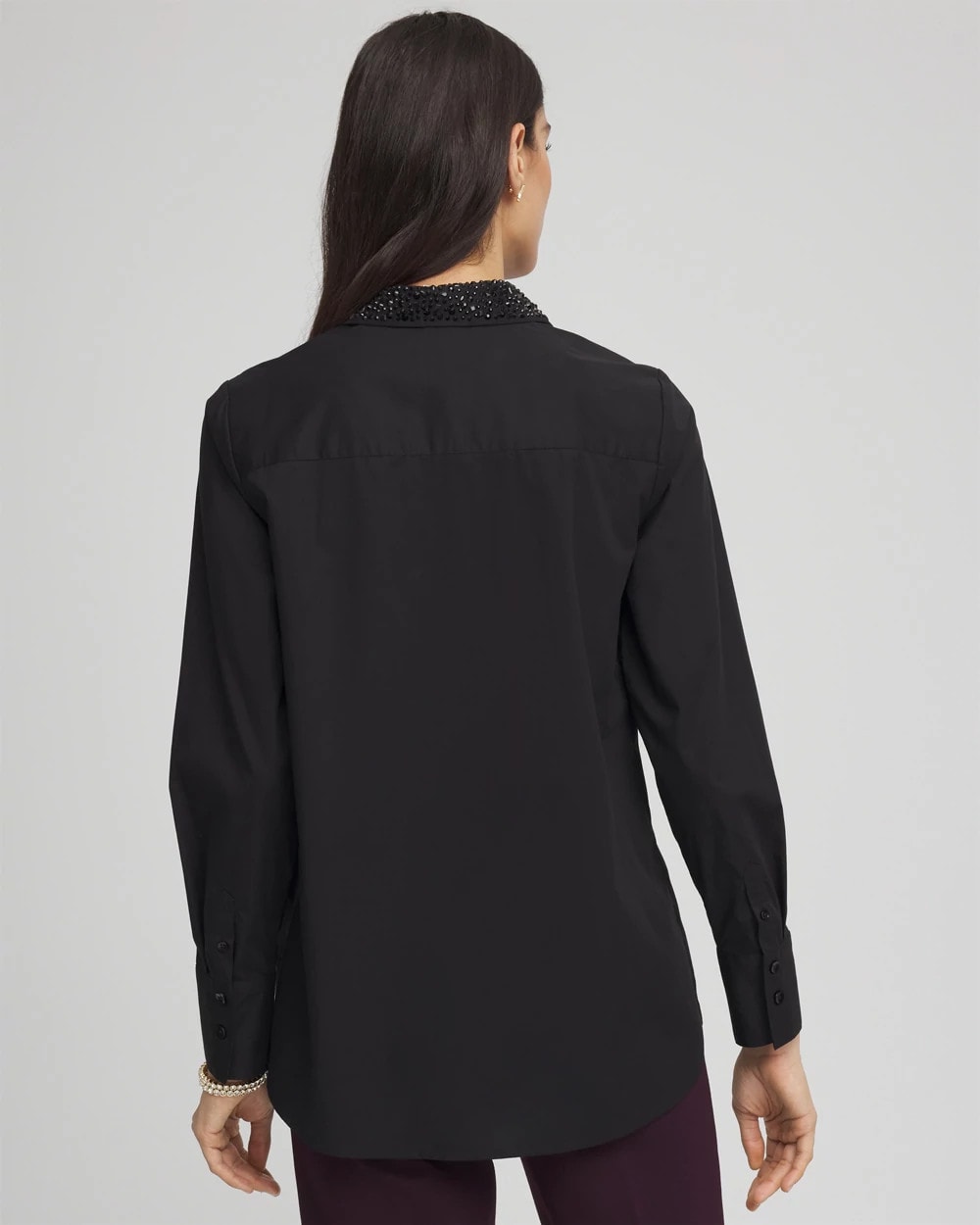 Chico's Tonal Jewels Poplin Shirt BLACK