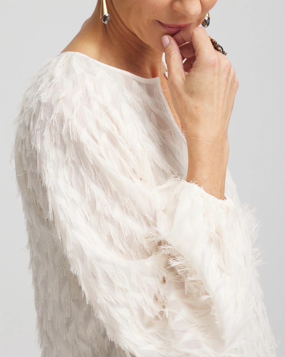 Chico's Feathered Pullover Peasant Blouse ENGLISH CREAM