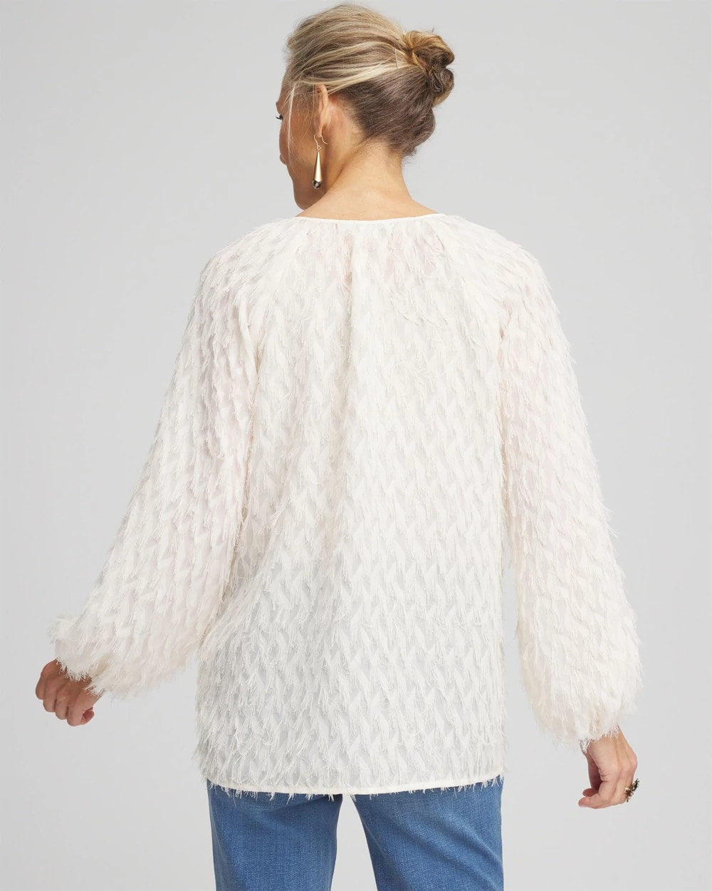 Chico's Feathered Pullover Peasant Blouse ENGLISH CREAM