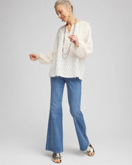 Chico's Feathered Pullover Peasant Blouse ENGLISH CREAM