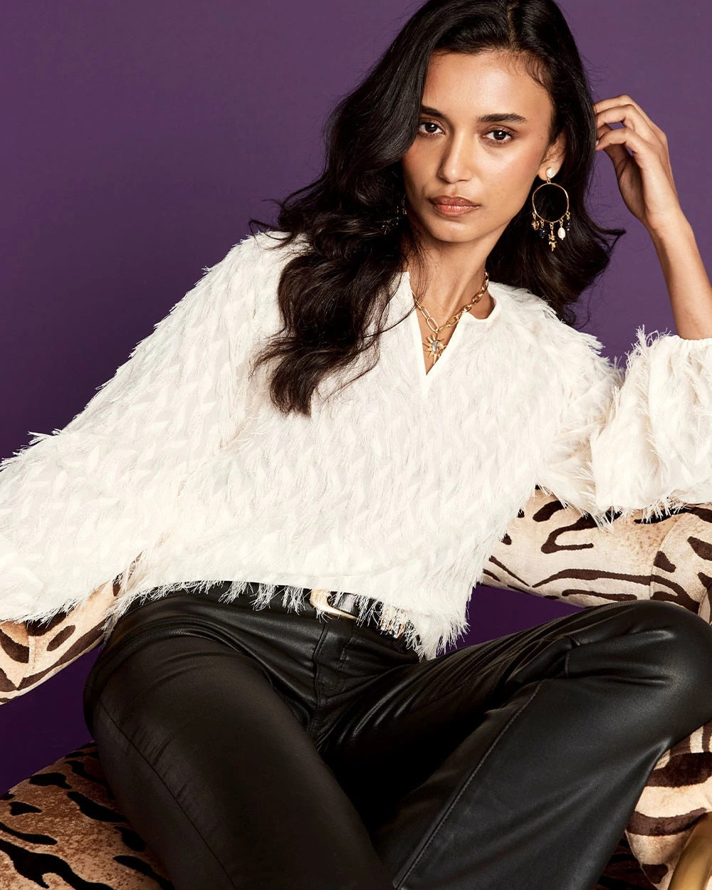Chico's Feathered Pullover Peasant Blouse ENGLISH CREAM
