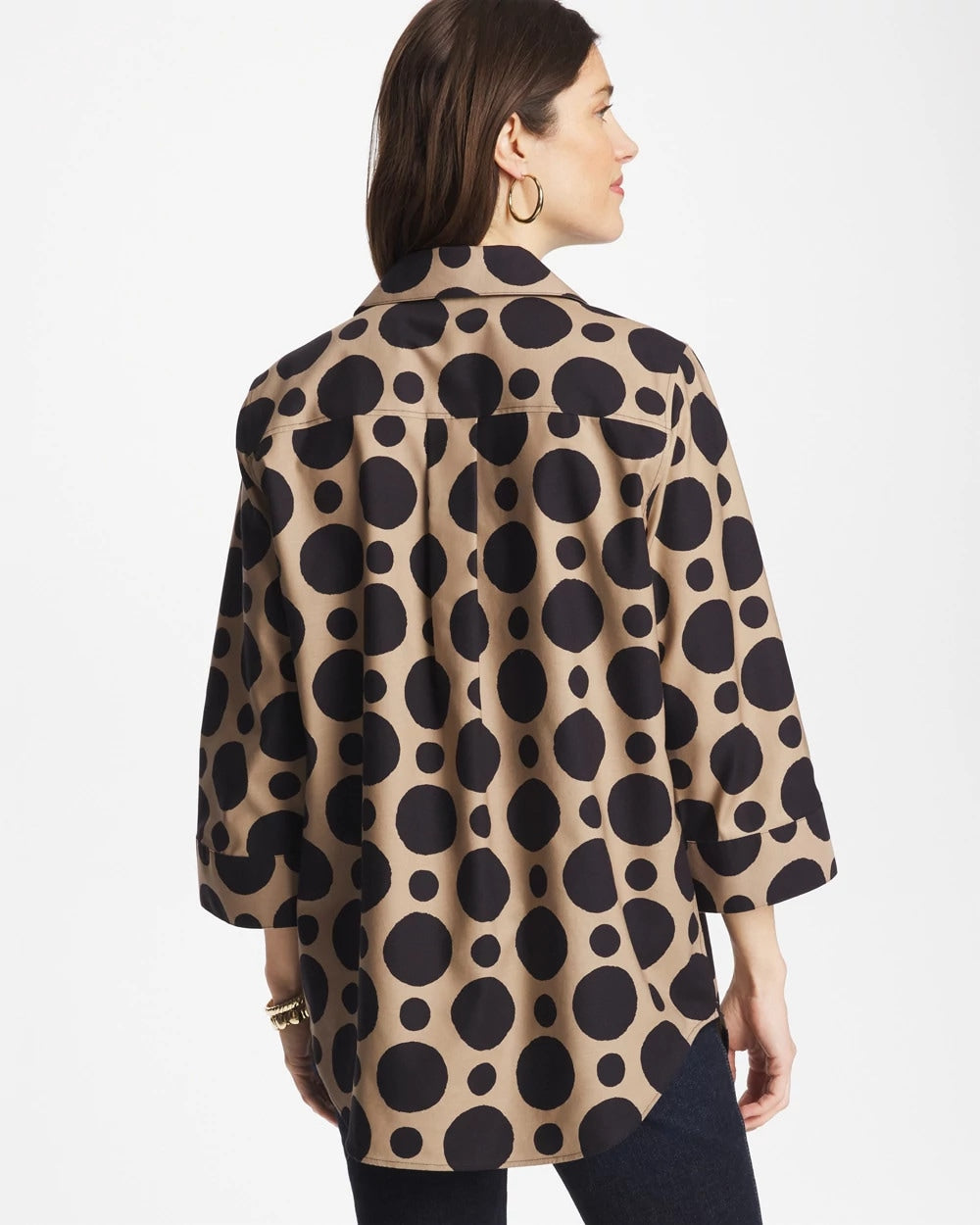 Chico's No Iron™ Stretch Global Dots Popover Tunic CATTAIL BROWN