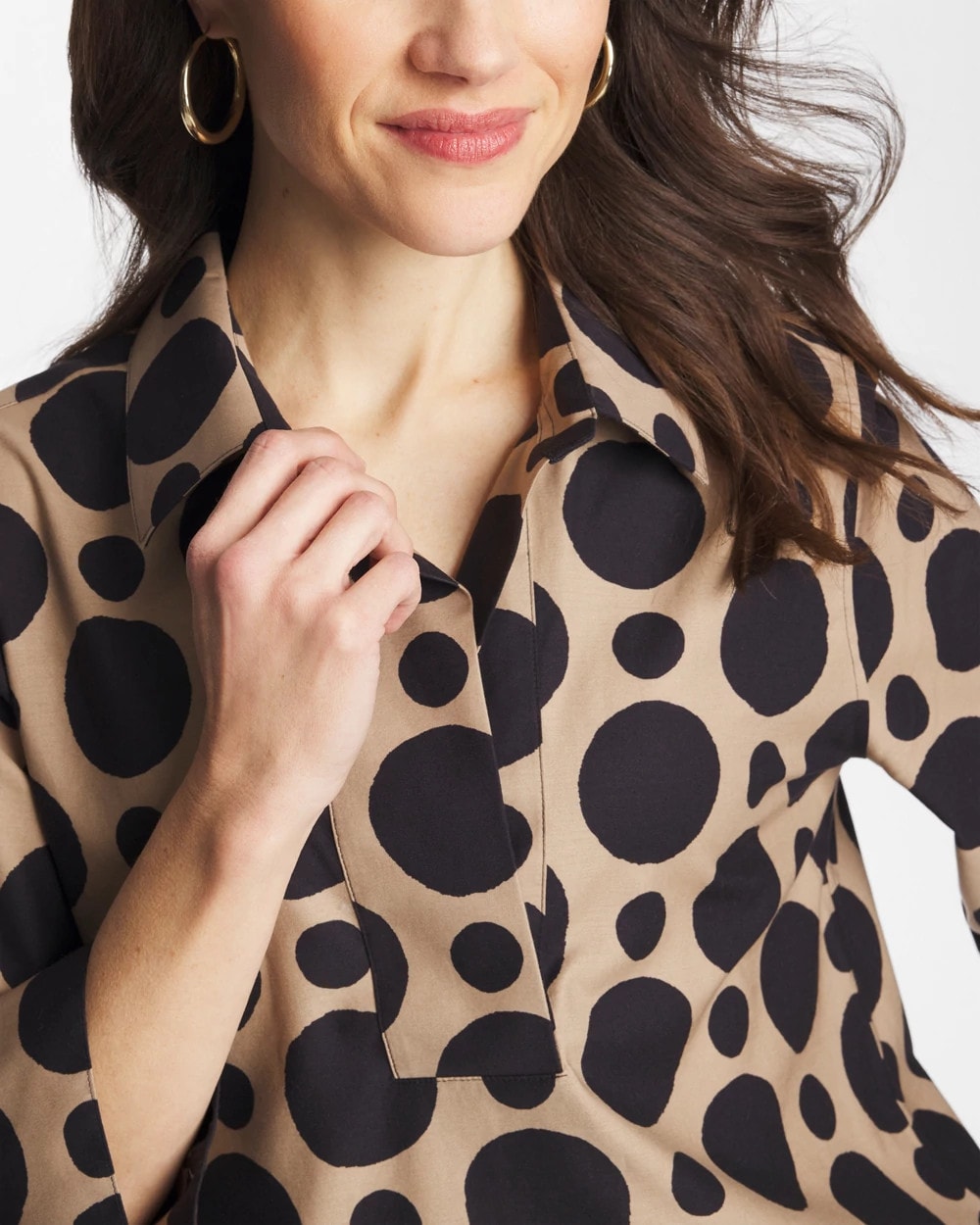 Chico's No Iron™ Stretch Global Dots Popover Tunic CATTAIL BROWN
