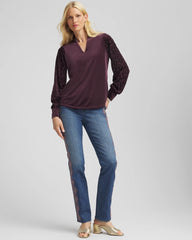 Chico's Art Deco Velvet Burnout Top NIGHT BLOOM